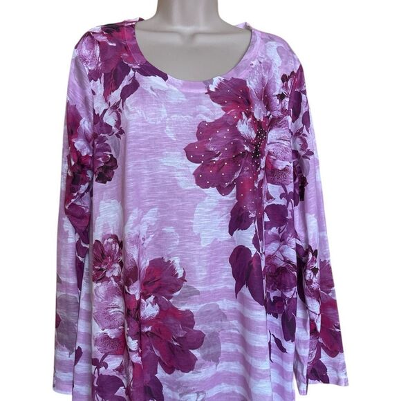 NWOT Time and Tru Purple Relaxed Blouse with Floral Print XXL - Picture 1 of 5